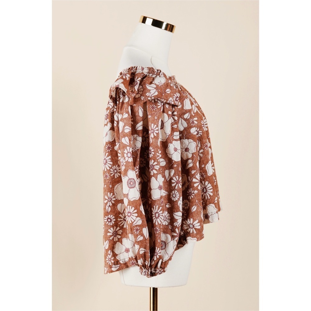Sz XS Free People Brown Cropped Miss Daisy Printed Top In Vintage Combo EUC - Picture 2 of 4